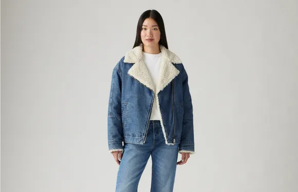 Джинсовка утепленная Levis SHERPA FLIGHT JACKET MED INDIGO - WORN IN A9370-0001