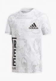 Футболка с принтом дет. Adidas YB ID PRINT TEE WHITE/GRETWO DJ1441