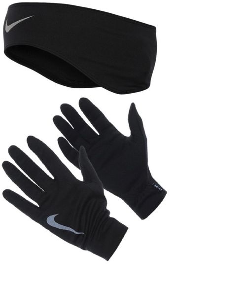 Сет для бега женский NIKE WOMEN'S RUNNING DRI-FIT HEADBAND/GLOVES SET M BLACK/SILVER N.RC.03.001.MD